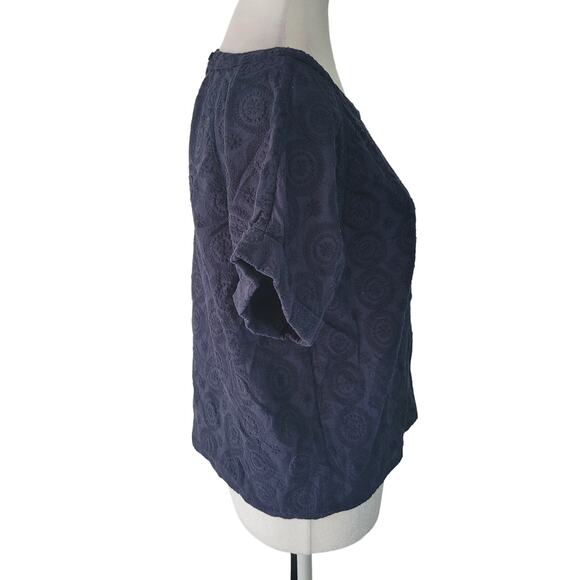 Jack Wills Size 10 Circle Embroidered Navy Short Sleeve Crop Top Keyhole Back - Picture 2 of 9
